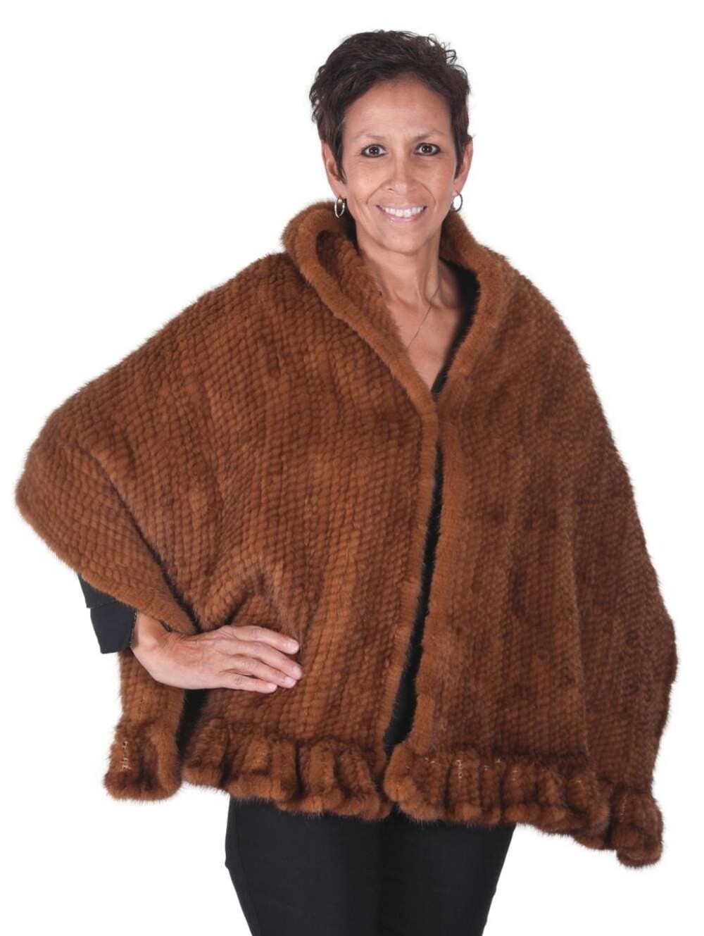SALE Knitted Mink Fur Stole with Ruffle Trim